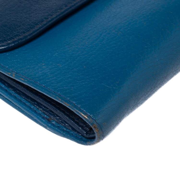Pre Owned Miu Miu Two Tone Blue Leather Flap Wallet