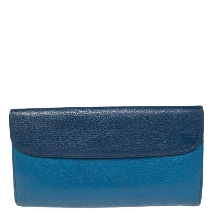 Pre Owned Miu Miu Two Tone Blue Leather Flap Wallet