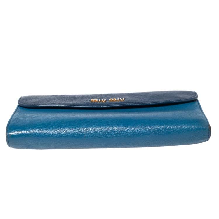 Pre Owned Miu Miu Two Tone Blue Leather Flap Wallet