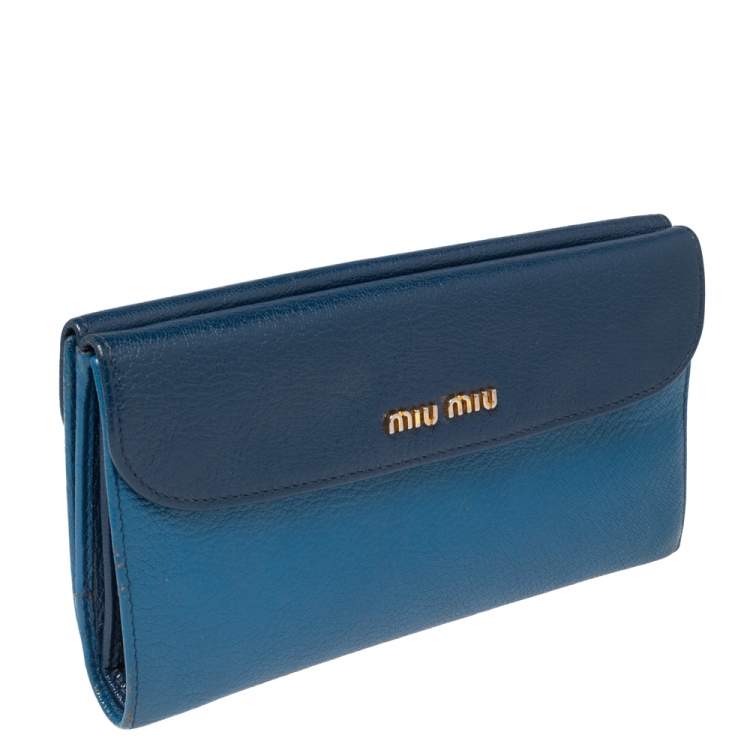 Pre Owned Miu Miu Two Tone Blue Leather Flap Wallet