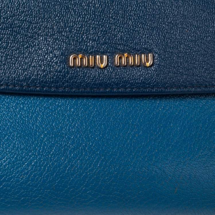 Pre Owned Miu Miu Two Tone Blue Leather Flap Wallet