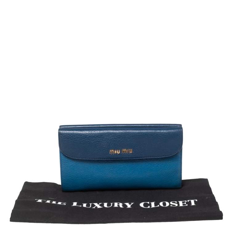 Pre Owned Miu Miu Two Tone Blue Leather Flap Wallet