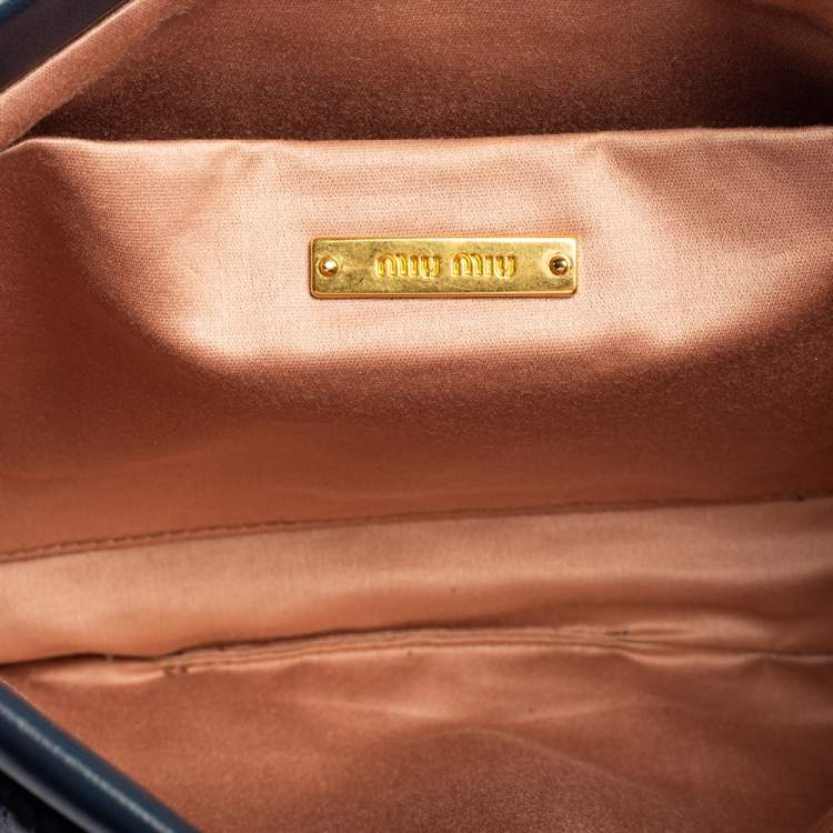 Pre Owned Miu Miu Blue Matelassé Leather Clutch