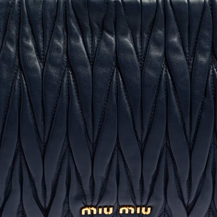 Pre Owned Miu Miu Blue Matelassé Leather Clutch