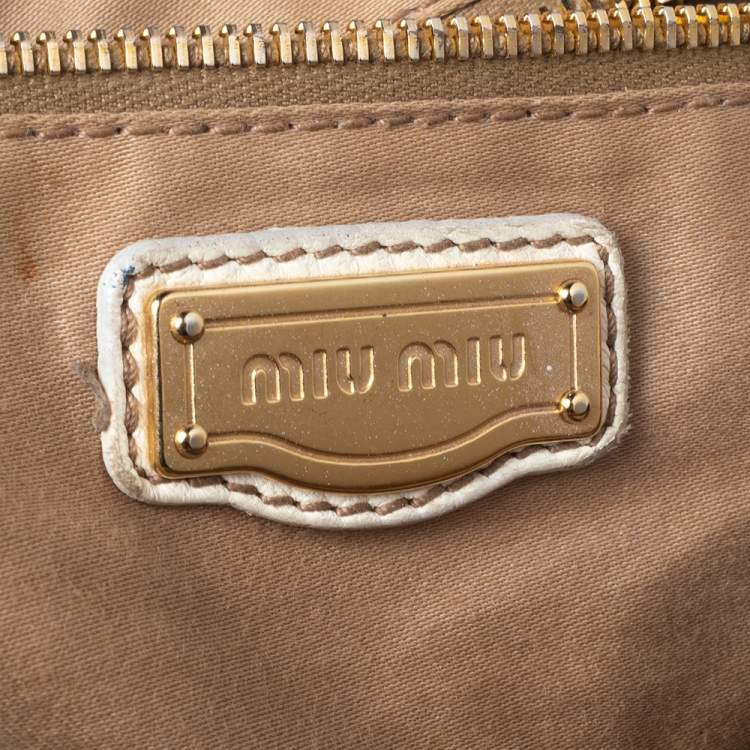 Pre Owned Miu Miu White Leather Large Shopping Tote