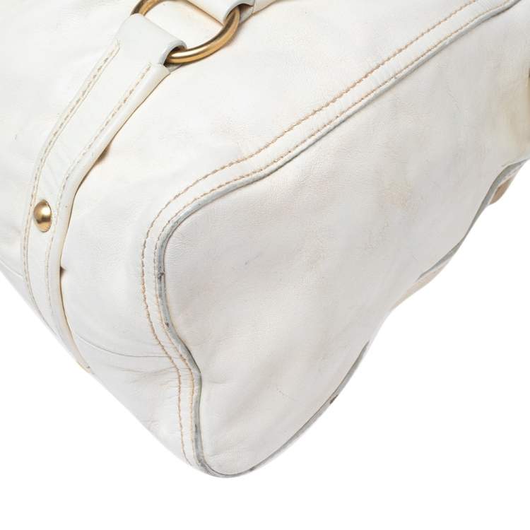 Pre Owned Miu Miu White Leather Large Shopping Tote