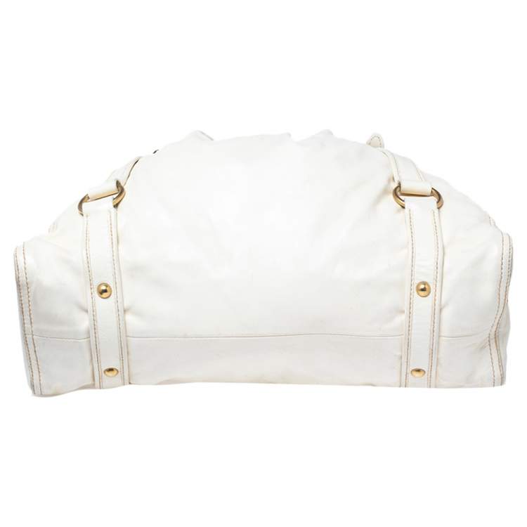Pre Owned Miu Miu White Leather Large Shopping Tote