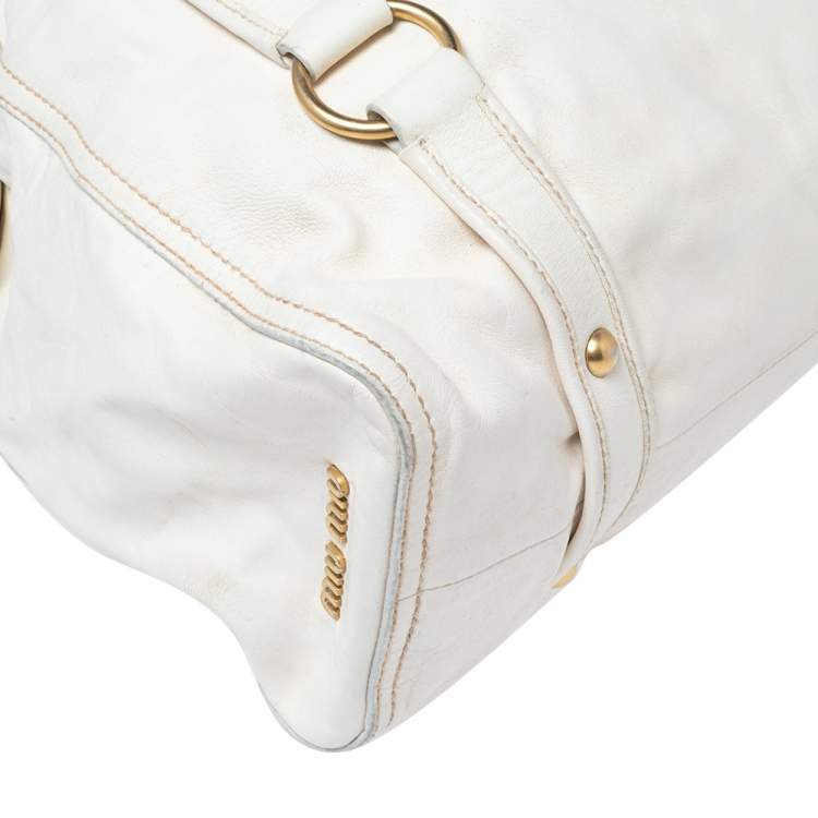 Pre Owned Miu Miu White Leather Large Shopping Tote