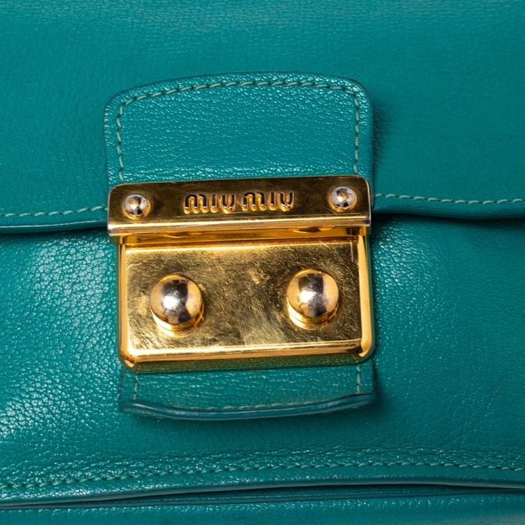Pre Owned Miu Miu Green Leather Madras Top Handle Bag