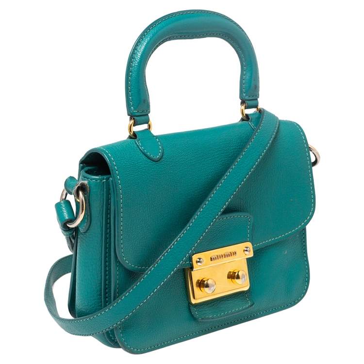 Pre Owned Miu Miu Green Leather Madras Top Handle Bag
