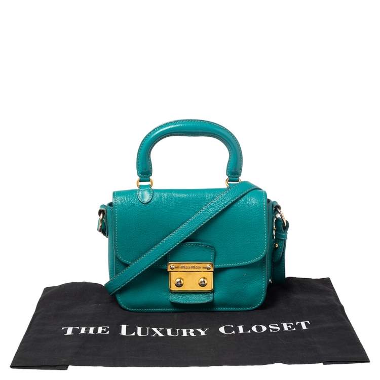 Pre Owned Miu Miu Green Leather Madras Top Handle Bag
