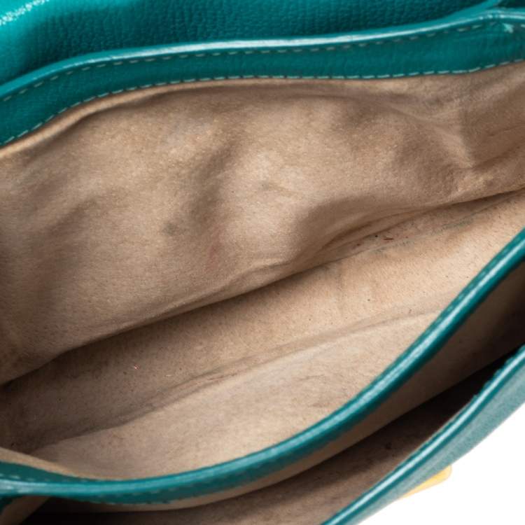 Pre Owned Miu Miu Green Leather Madras Top Handle Bag