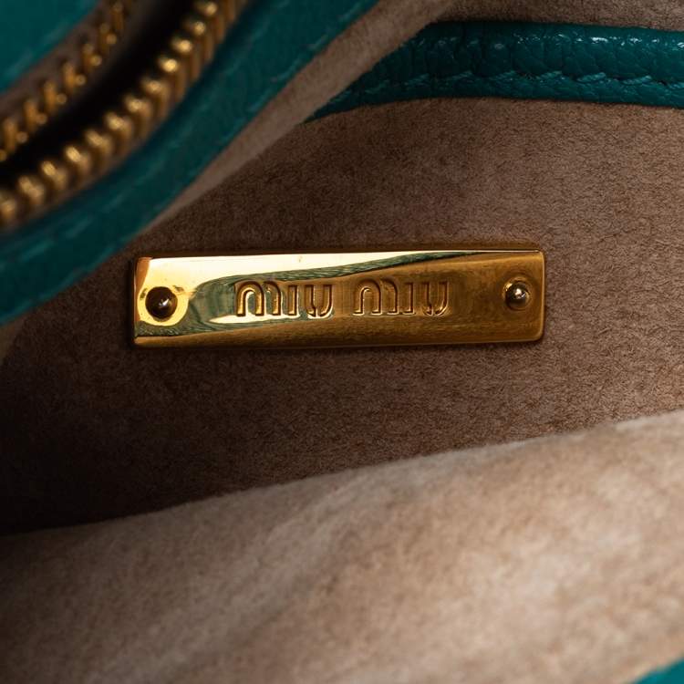 Pre Owned Miu Miu Green Leather Madras Top Handle Bag