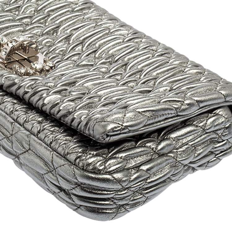 Pre Owned Miu Miu Silver Cloquet Nappa Crystal Leather Clutch Bag