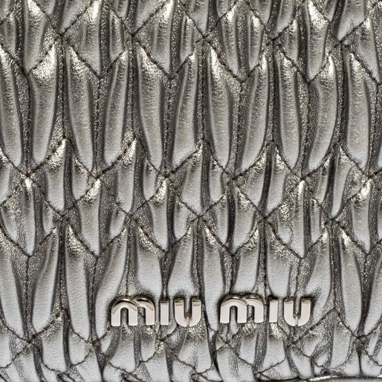 Pre Owned Miu Miu Silver Cloquet Nappa Crystal Leather Clutch Bag