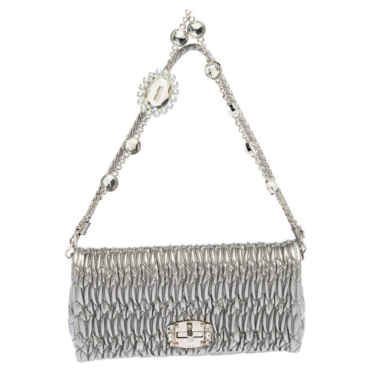 Miu Miu Silver Cloquet Nappa Crystal Leather Clutch Bag Miu Miu | The ...