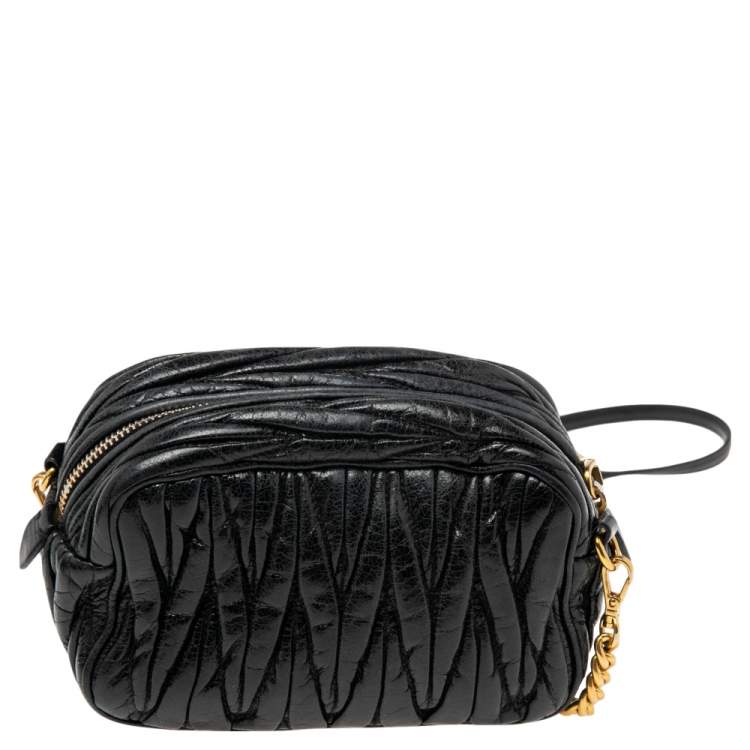 Miu Miu Black Matelassé Leather Zip Crossbody Bag