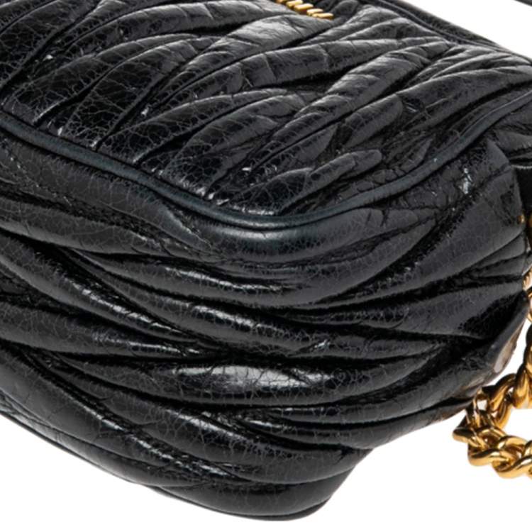 Miu Miu Black Matelassé Leather Zip Crossbody Bag