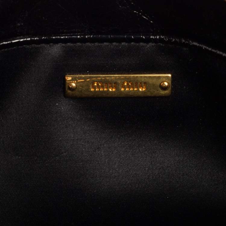 Pre Owned Miu Miu Black Matelassé Leather Zip Wristlet Clutch