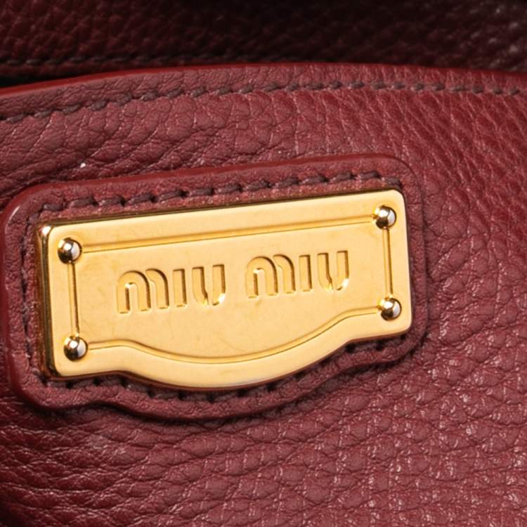Pre Owned Miu Miu Red Grained Leather Shopper Tote