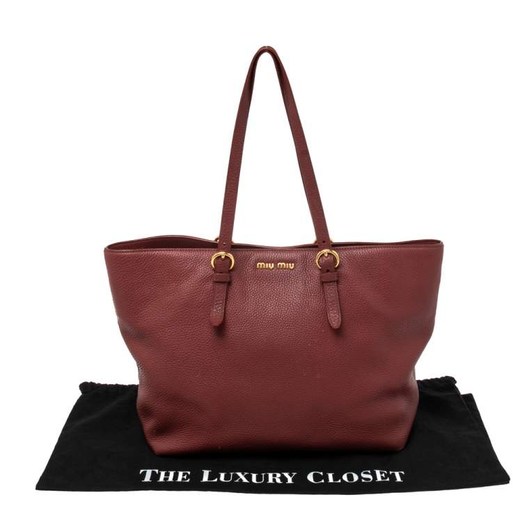 Pre Owned Miu Miu Red Grained Leather Shopper Tote
