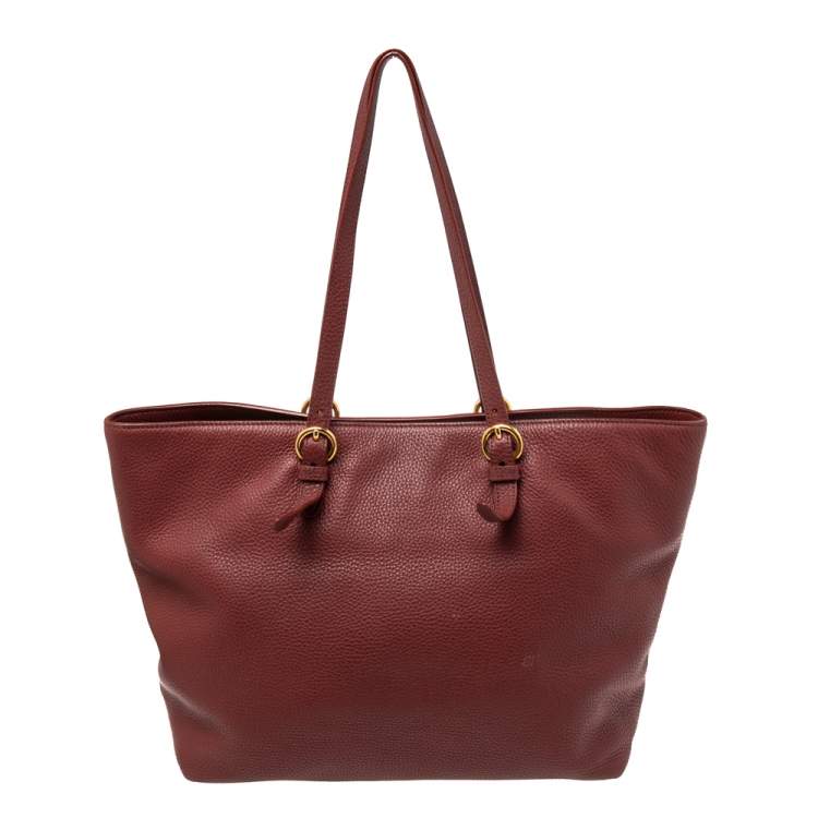 Pre Owned Miu Miu Red Grained Leather Shopper Tote