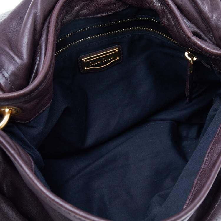 Pre Owned Miu Miu Dark Brown Matelassé Lux Leather Coffer Hobo