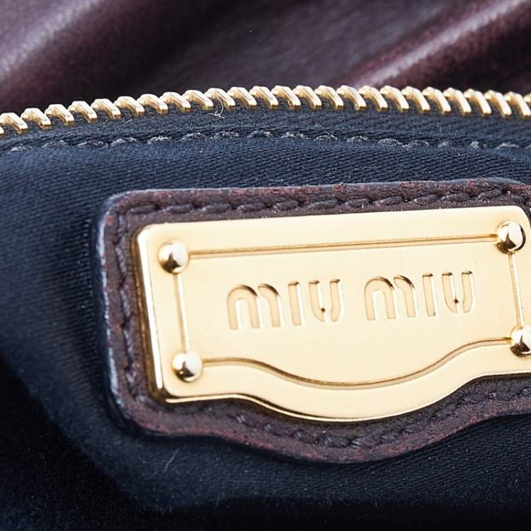 Pre Owned Miu Miu Dark Brown Matelassé Lux Leather Coffer Hobo