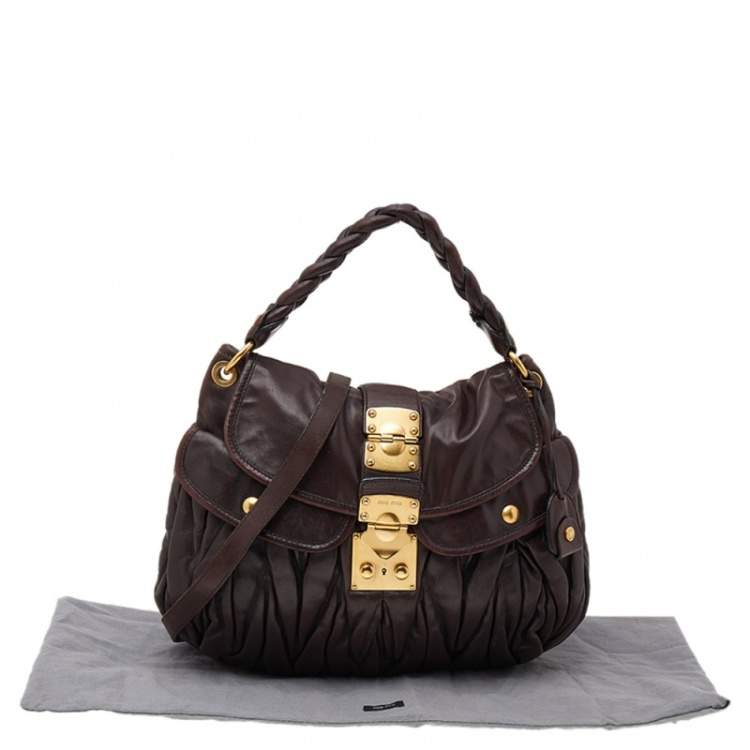 Pre Owned Miu Miu Dark Brown Matelassé Lux Leather Coffer Hobo