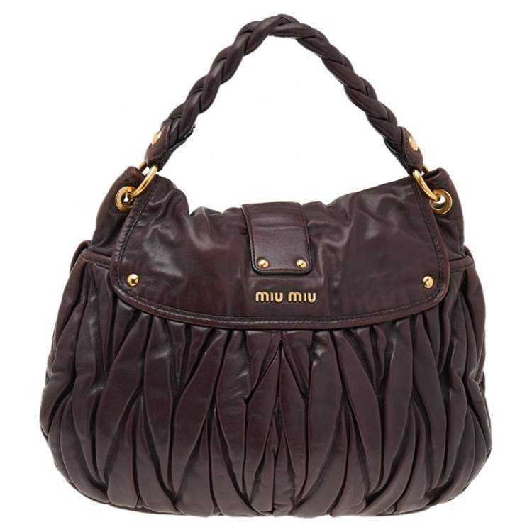 Pre Owned Miu Miu Dark Brown Matelassé Lux Leather Coffer Hobo
