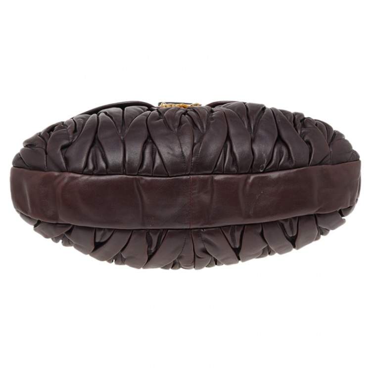 Pre Owned Miu Miu Dark Brown Matelassé Lux Leather Coffer Hobo