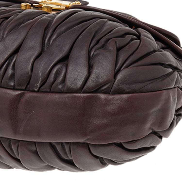 Pre Owned Miu Miu Dark Brown Matelassé Lux Leather Coffer Hobo