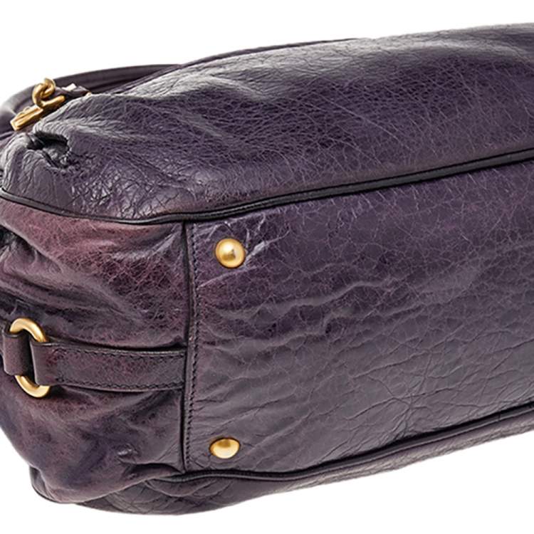 Pre Owned Miu Miu Purple Distressed Leather Charm Satchel