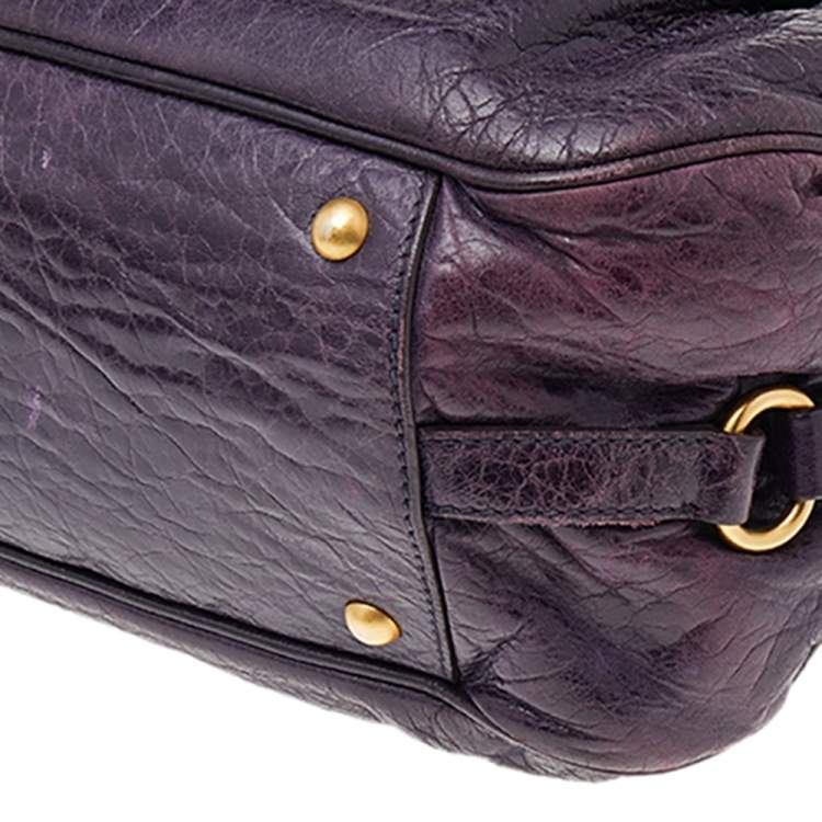 Pre Owned Miu Miu Purple Distressed Leather Charm Satchel