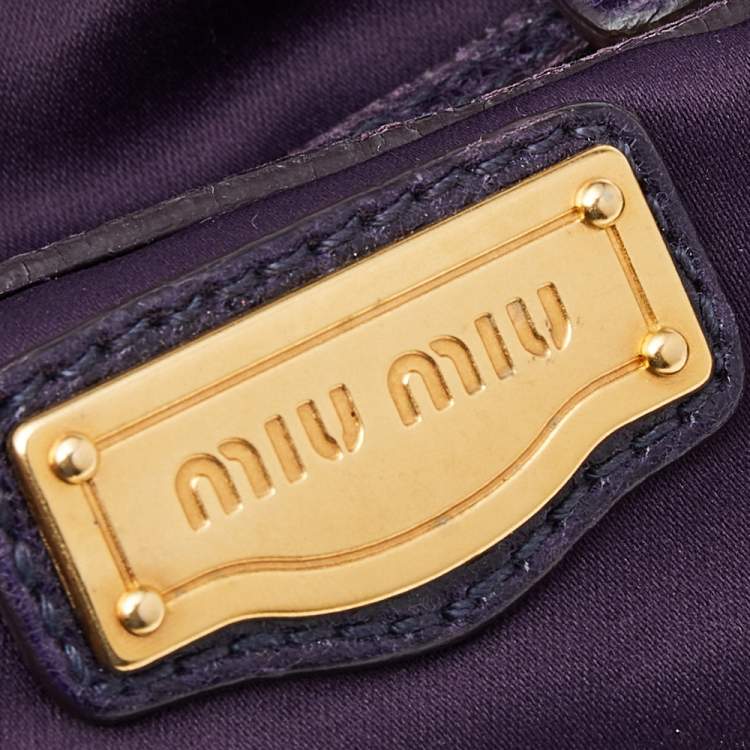 Pre Owned Miu Miu Purple Distressed Leather Charm Satchel