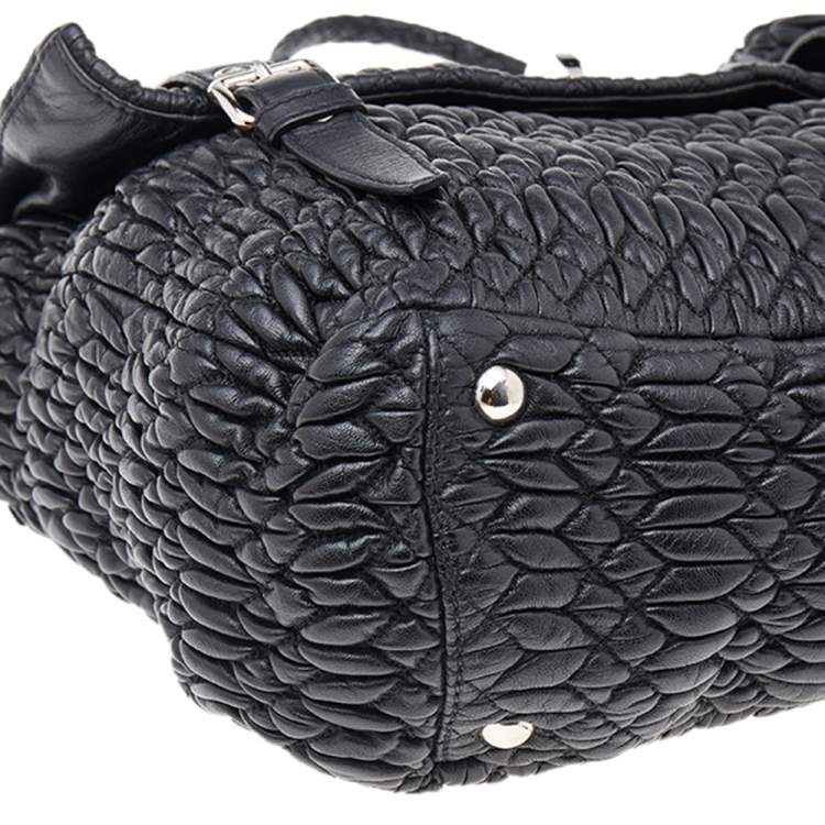 Pre Owned Miu Miu Black Matelassé Leather Turnlock Flap Top Handle Bag