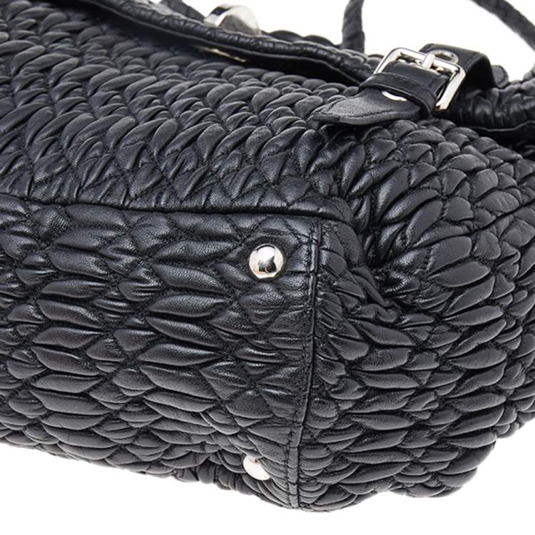 Pre Owned Miu Miu Black Matelassé Leather Turnlock Flap Top Handle Bag