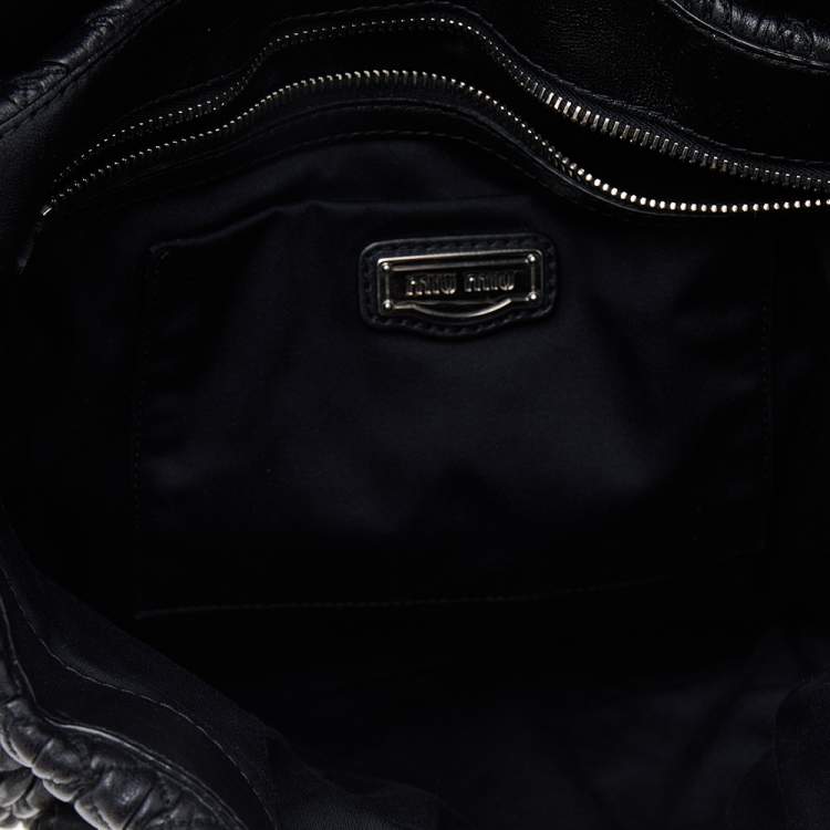 Pre Owned Miu Miu Black Matelassé Leather Turnlock Flap Top Handle Bag