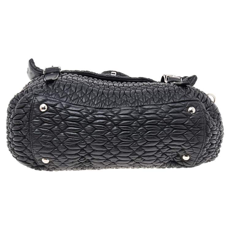 Pre Owned Miu Miu Black Matelassé Leather Turnlock Flap Top Handle Bag