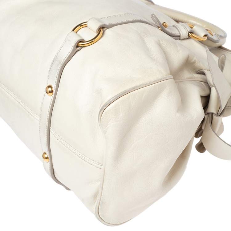 Pre Owned Miu Miu Off White Leather Bow Satchel