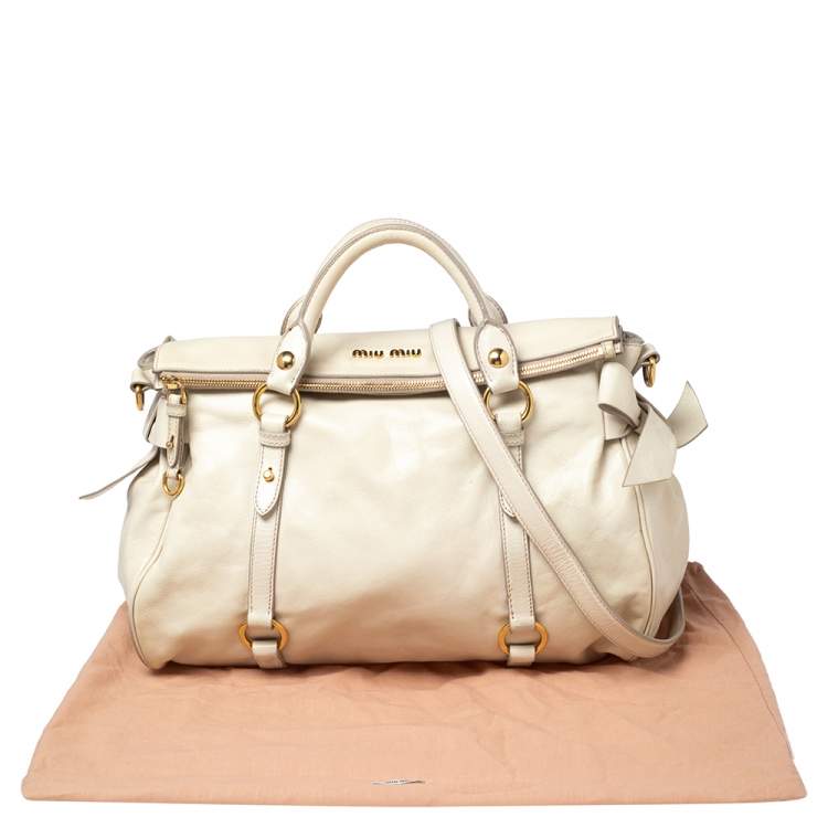 Pre Owned Miu Miu Off White Leather Bow Satchel