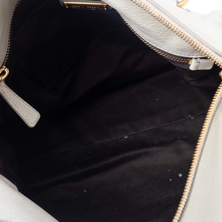 Pre Owned Miu Miu Off White Leather Bow Satchel
