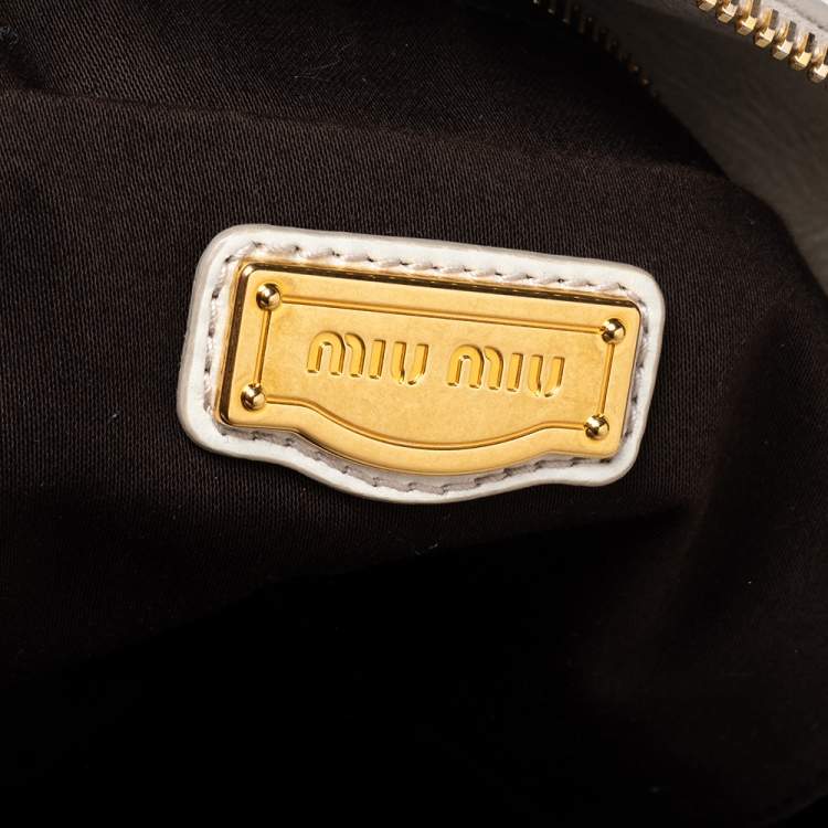 Pre Owned Miu Miu Off White Leather Bow Satchel