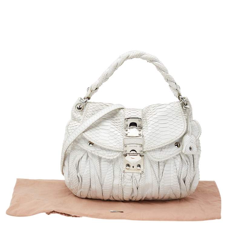 Pre Owned Miu Miu White Matelassé Python Coffer Hobo