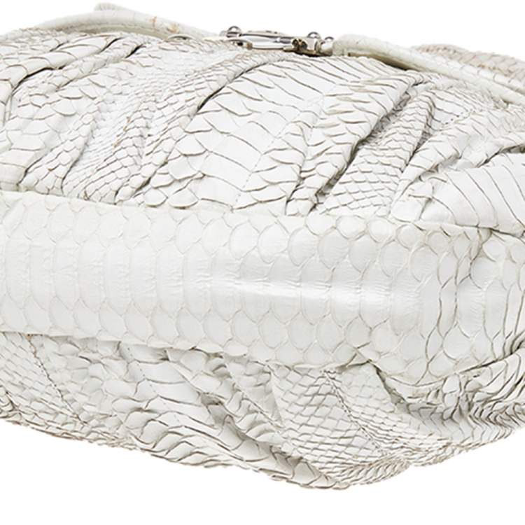 Pre Owned Miu Miu White Matelassé Python Coffer Hobo