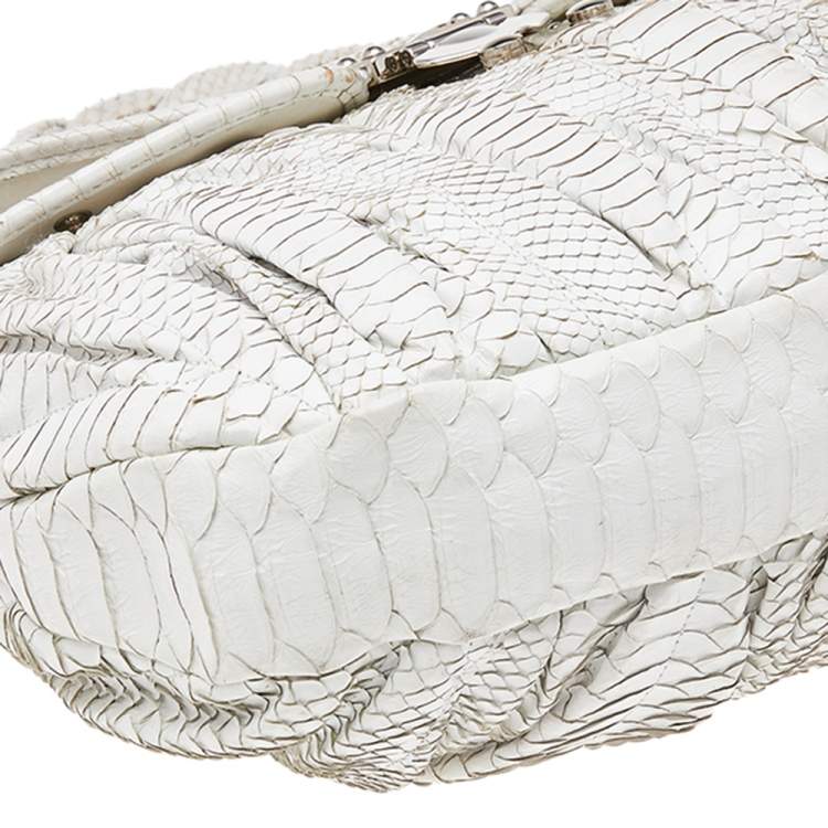 Pre Owned Miu Miu White Matelassé Python Coffer Hobo