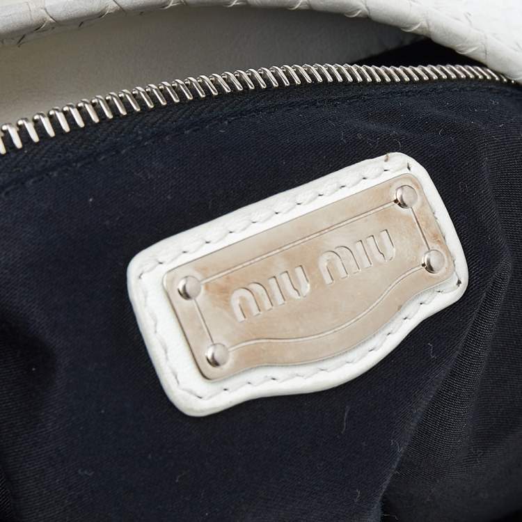 Pre Owned Miu Miu White Matelassé Python Coffer Hobo