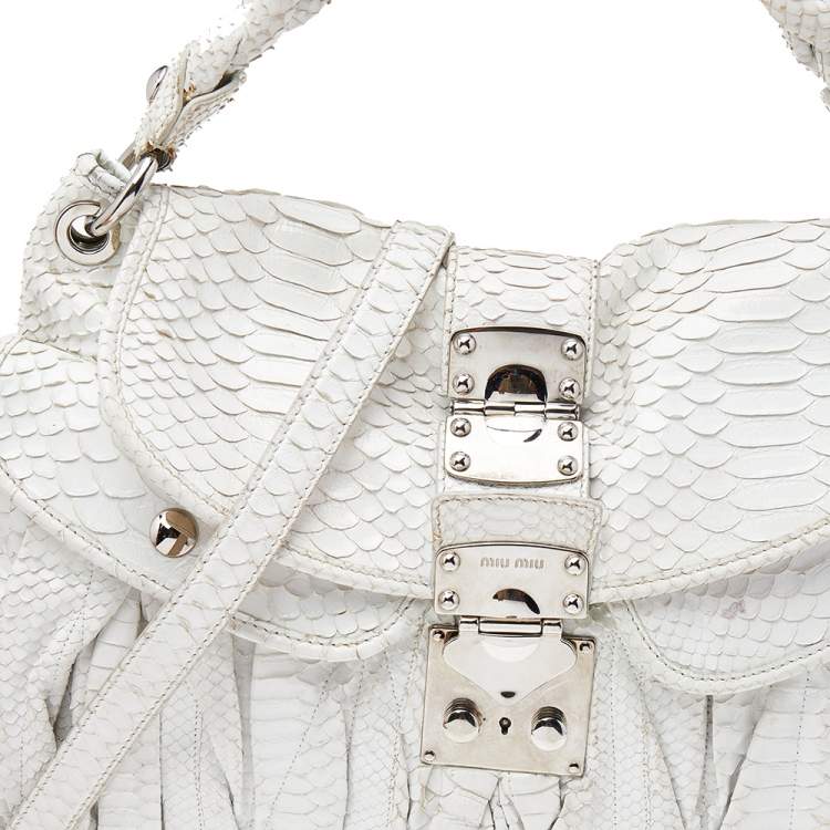 Pre Owned Miu Miu White Matelassé Python Coffer Hobo