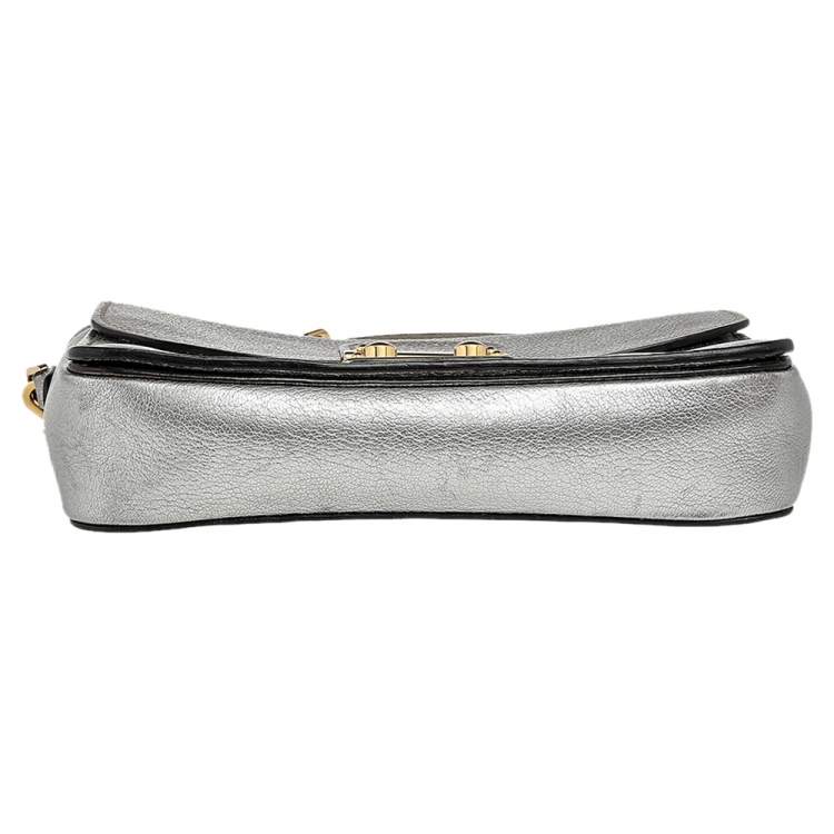 Pre Owned Miu Miu Metallic Silver /Grey Leather Crossbody Bag
