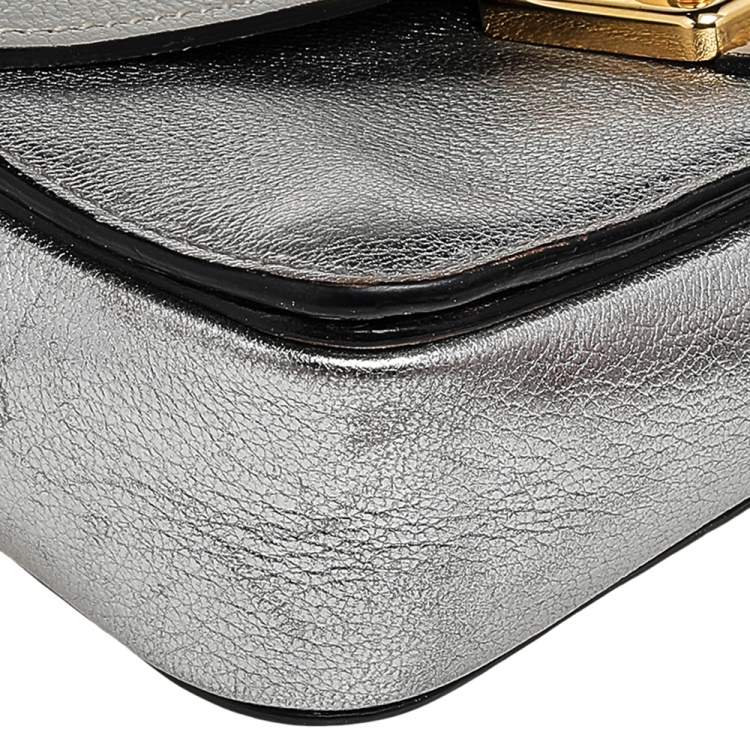 Pre Owned Miu Miu Metallic Silver /Grey Leather Crossbody Bag
